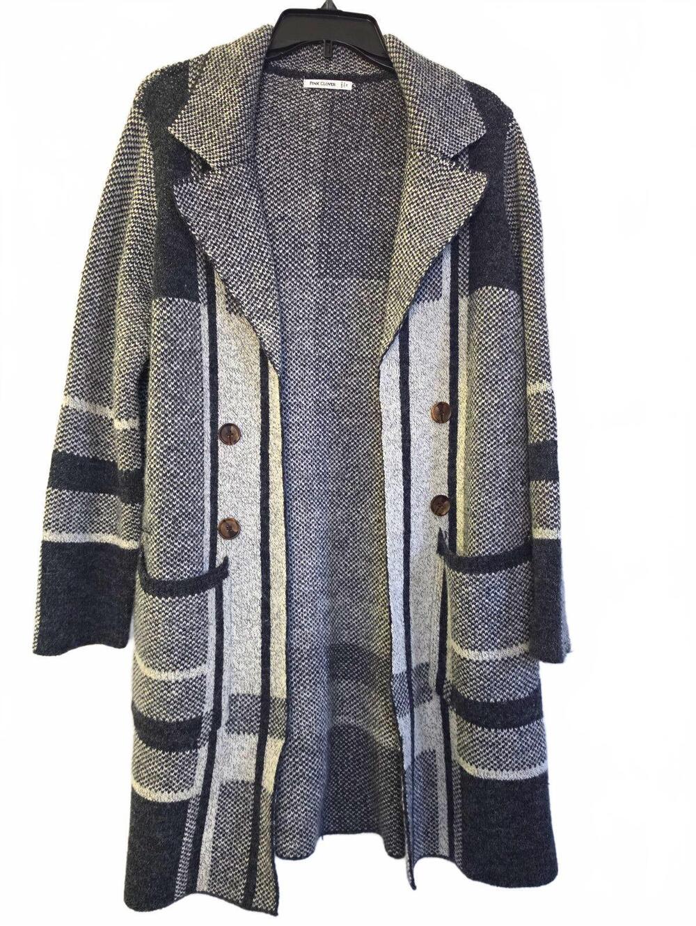 Pink Clover Women's Striped Knit Collared Button Cardigan Sweater with Pockets,